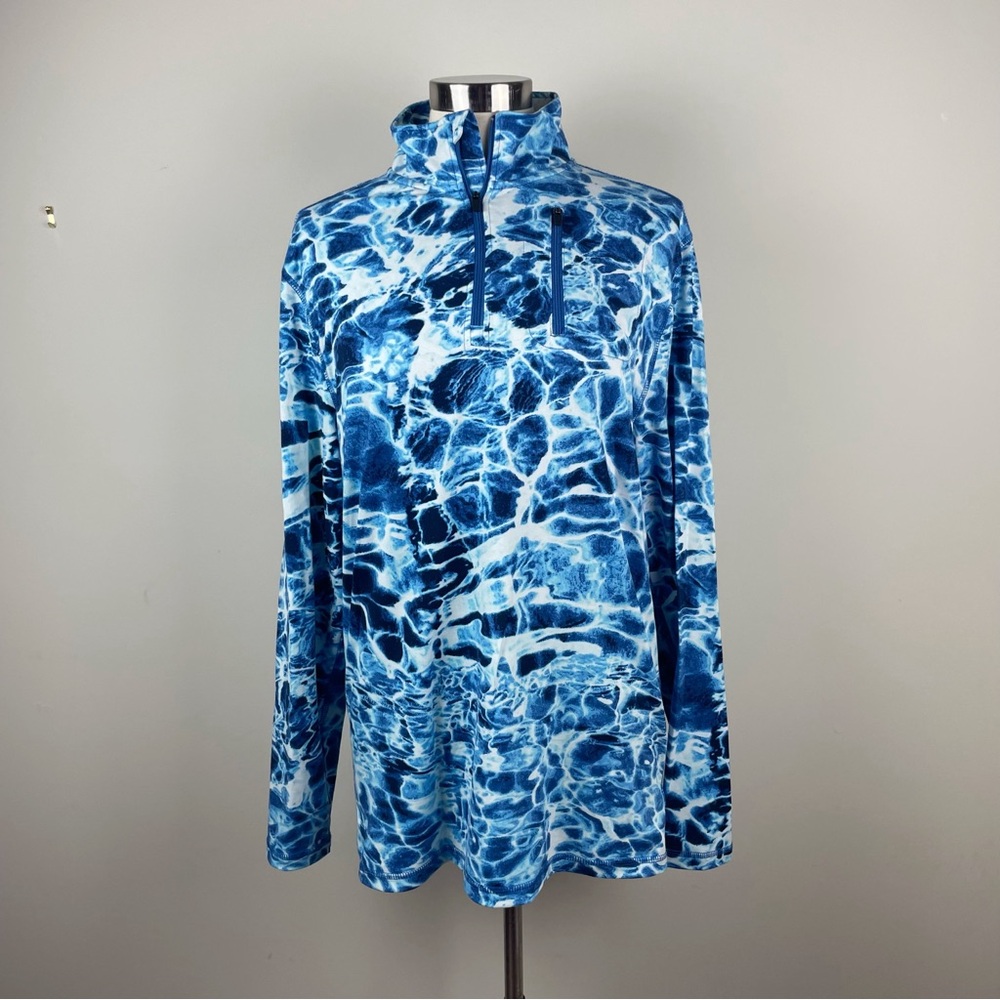 Ocean + Coast Blue White Aqua Water Aquatic Long Sleeve Quarter Zip Top Medium
